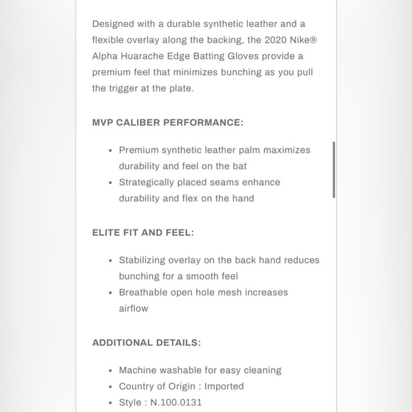 Nike Baseball Batting Gloves Alpha Huarache Edge Adult Large Unisex Black NEW - Picture 4 of 4